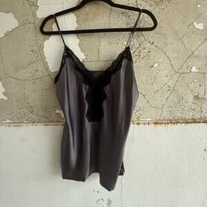 100% Silk Lace Trim Black Tank Top Coquette Lingerie Style Size 2